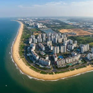 Cảnh quan Mũi Né với các dự án bất động sản và bãi biển tuyệt đẹp.